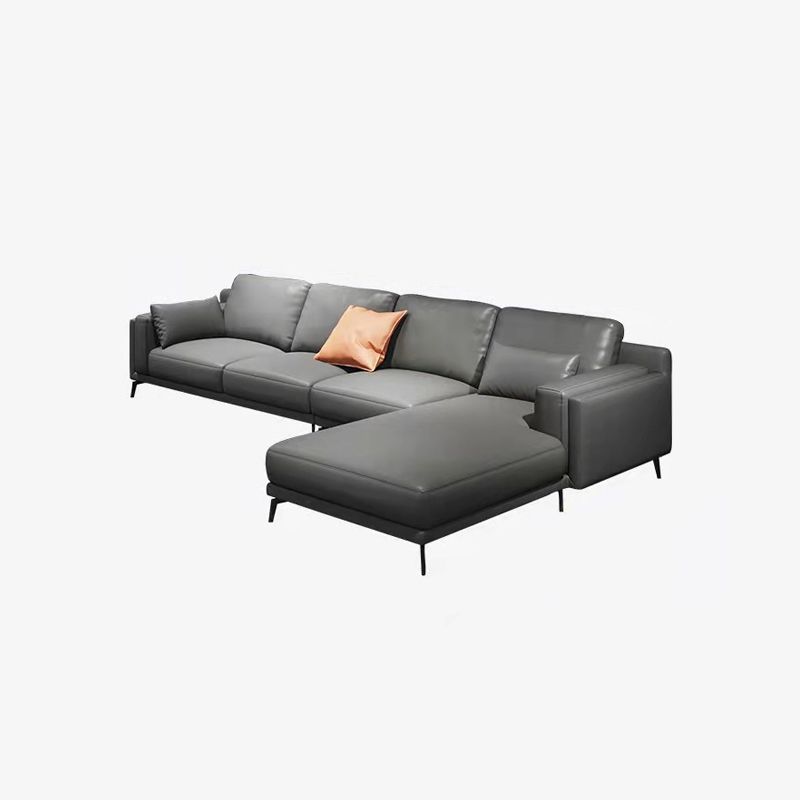 Square Arm Grey Pillowed Back Cushions Splayed Wooden Legs Sofa Clearhalo 'furn' 'furn_sectionals' 'Furniture' 'furniture_sectionals' 'kitchen' 'kitchen_sectionals' 'Living Room Furniture' 'Sectionals' 1200x1200_b7f4ee28-138d-42a7-b1d8-3748abe2e0de