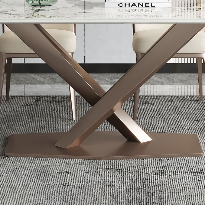 Metal Contemporary Rectangular Dining Table Sintered Stone Table with Pedestal Clearhalo ' dining_table' 'Dining Tables & Seating' 'Dining Tables' 'furn' 'furn_dining_table' 'Furniture' 'furniture_dining_table' 'Kitchen & Dining Furniture' 'kitchen&dining_furn' 'kitchen' 'kitchen_dining_table' 1200x1200_b7fa0946-fee0-4528-8c5d-0fca45a2897d