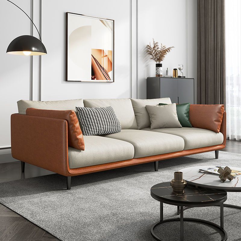 Modern Style Square Armrest Sponge Cushions Fill The Green and White/orange and White Sofa Clearhalo 'furn' 'furn_sofas' 'Furniture' 'furniture_sofas' 'kitchen' 'kitchen_sofas' 'Living Room Furniture' 'Sofa' 'sofas' 1200x1200_b7fba40b-bd50-4722-828d-2f4736f5ebf0