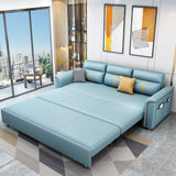 Blue Faux leather Sofa Bed Square Arm Sleeper Sofa, 31.49" Wide