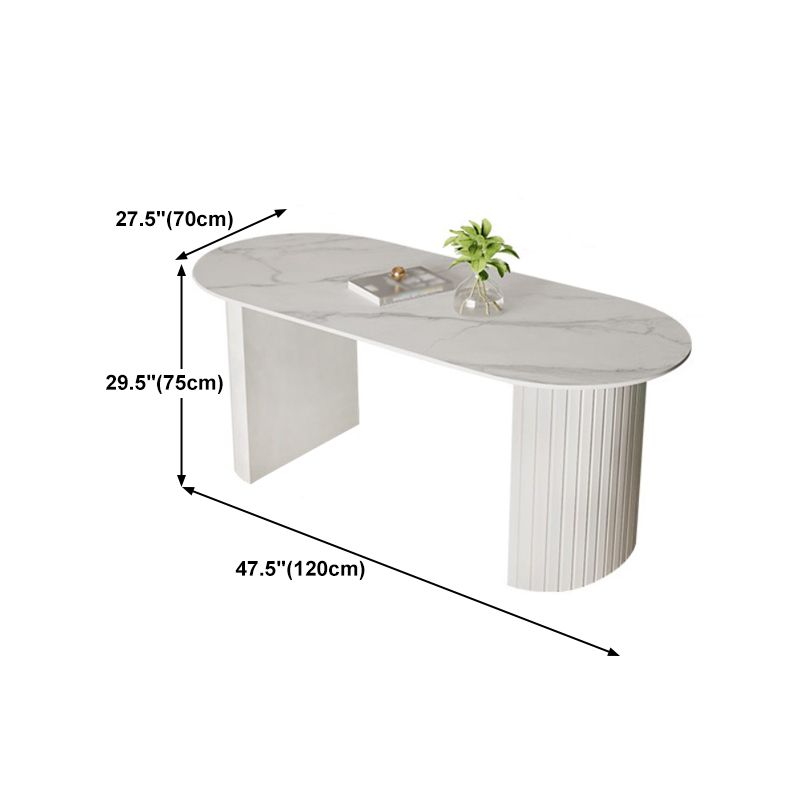 White Two Base Dining Table Modern White Stone Top Dining Table for Living Room Clearhalo 'Dining Tables & Seating' 'Dining Tables' 'dining_table' 'furn' 'furn_dining_table' 'Furniture' 'furniture_dining_table' 'Kitchen & Dining Furniture' 1200x1200_b7fdf237-5f93-422a-b70b-c3fa331c9034