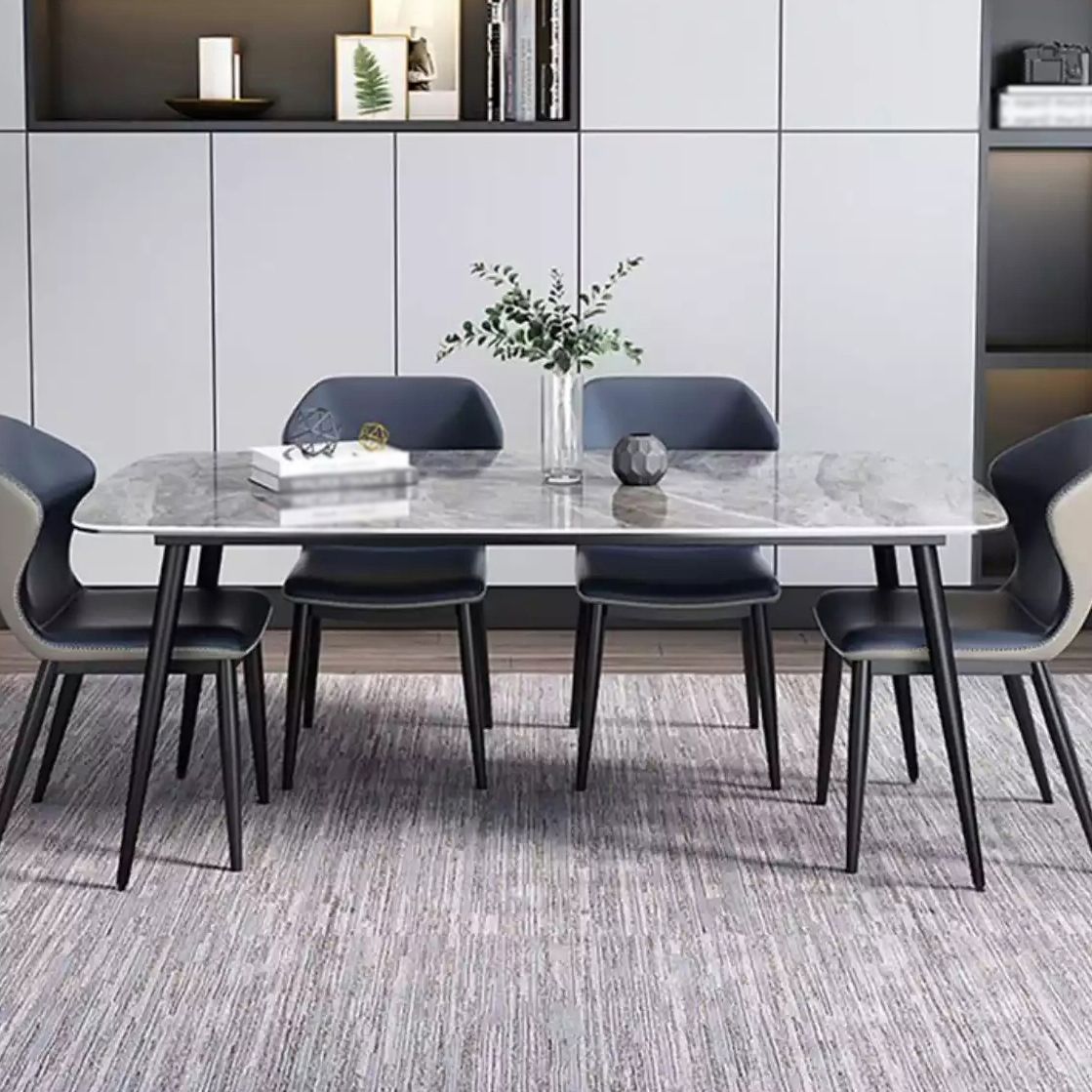 Modern Sintered Stone Table with 4 Legs Rectangle Table Dining Table with Metal Base Clearhalo ' dining_table' 'Dining Tables & Seating' 'Dining Tables' 'Furniture' 'furniture_dining_table' 'Kitchen & Dining Furniture' 'kitchen&dining_furn' 'kitchen' 'kitchen_dining_table' 1200x1200_b7ffbb47-aea8-41b6-835e-ed59f8171f38