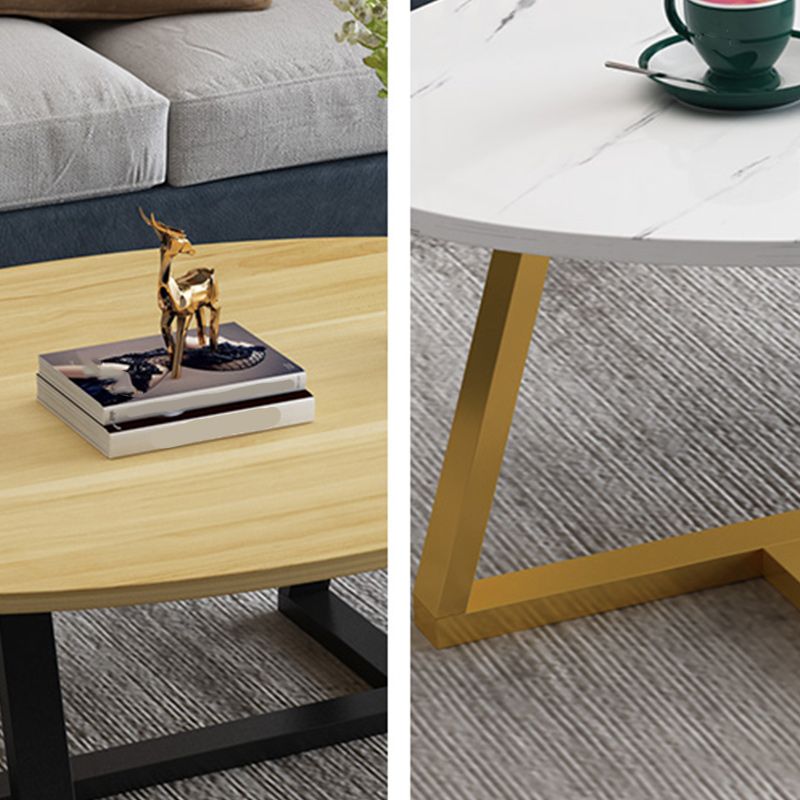 Modern Oval Coffee Table Wood and Steel Coffee Table Cross Legs