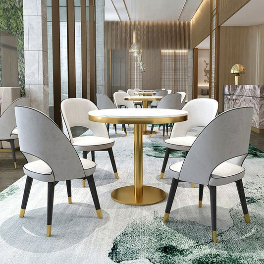 Pedestal Glam Style Dining Table Two-Color Fixed Table of Sintered Stone