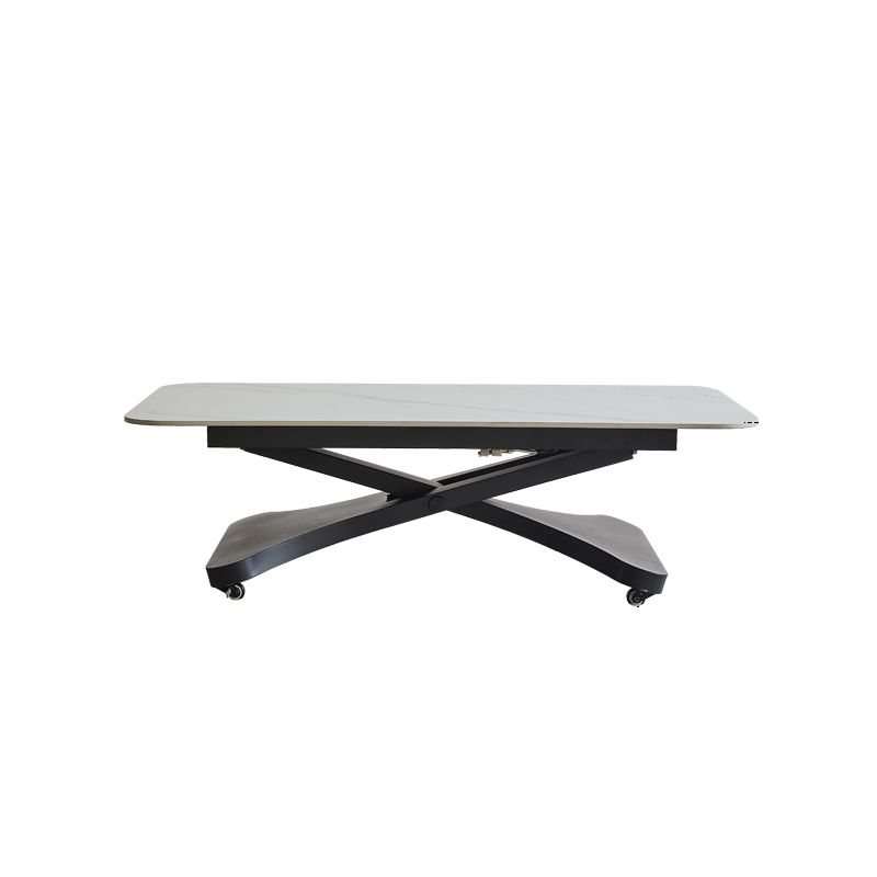 17.7"H Modern Adjustable Metal Cross Base Slate Square Coffee Table on Wheels Clearhalo 'Coffee & Accent Tables' 'Coffee Tables' 'coffee_tables' 'furn' 'furn_coffee_tables' 'Furniture' 'Living Room Furniture' 1200x1200_b806c8b9-8991-4237-9277-c72e990c3122