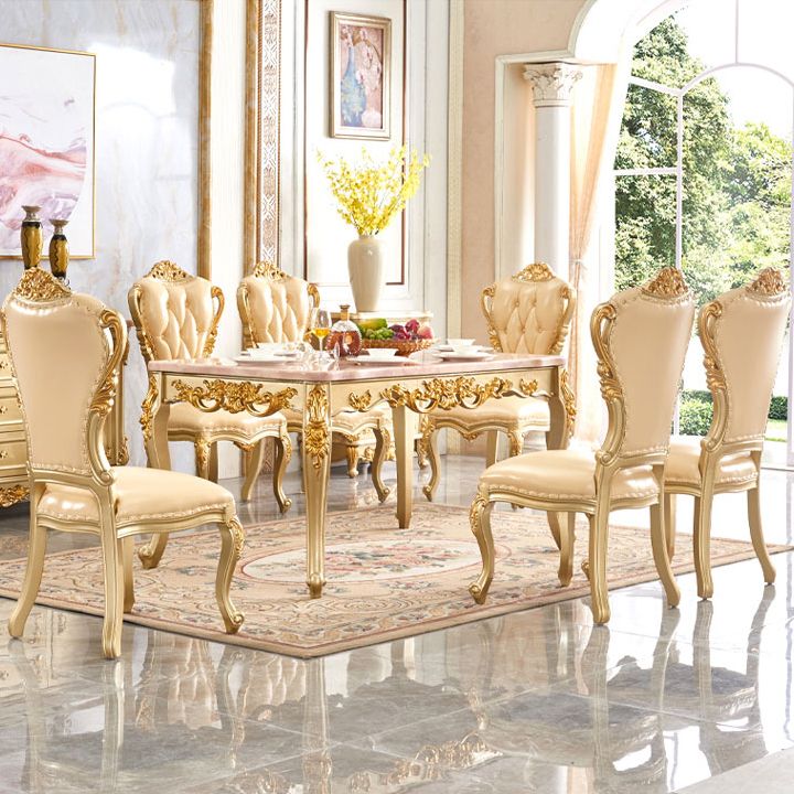 Rectangle 4 Legs Victorian Table Fixed Table with Marble Top Clearhalo 'Dining Tables & Seating' 'Dining Tables' 'dining_table' 'furn' 'furn_dining_table' 'Furniture' 'Kitchen & Dining Furniture' 1200x1200_b80ba7b4-b871-4fae-b71d-4024a0bd6256