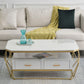 Glam Coffee Table with Glass/Marble Top and 2 Drawers and Iron Base Clearhalo 'Coffee & Accent Tables' 'Coffee Tables' 'coffee_tables' 'furn' 'furn_coffee_tables' 'Furniture' 'Living Room Furniture' 1200x1200_b80cd360-1162-42d5-ba67-0dd9631d67b4