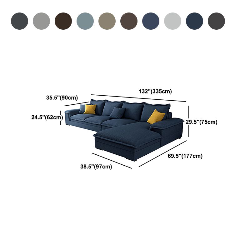 Contemporary 4 Pillows Back Sectional with Pillow Top Arms for 4 People