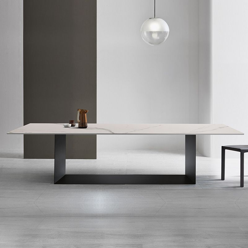 Mesa de comedor rectangular de piedra sinterizada, muebles modernos con base de acero para el hogar