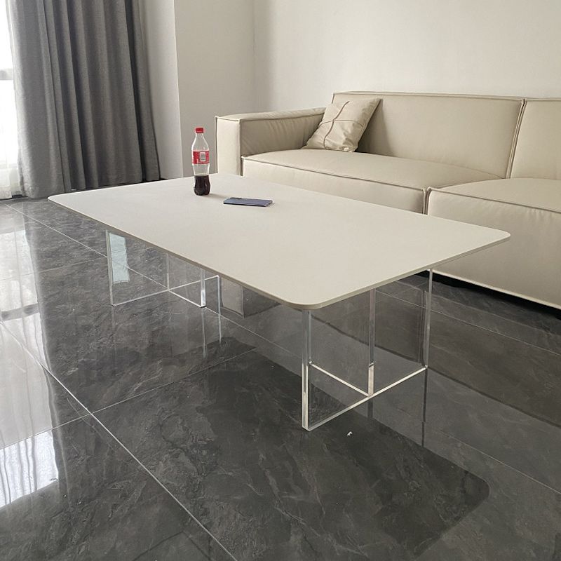 Contemporary White Stone Coffee Table Rectangle Single Cocktail Table