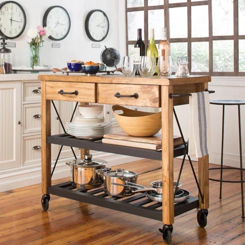 Cucina in legno massiccio rotolante Isola da pranzo Cucina da pranzo con portavalliera