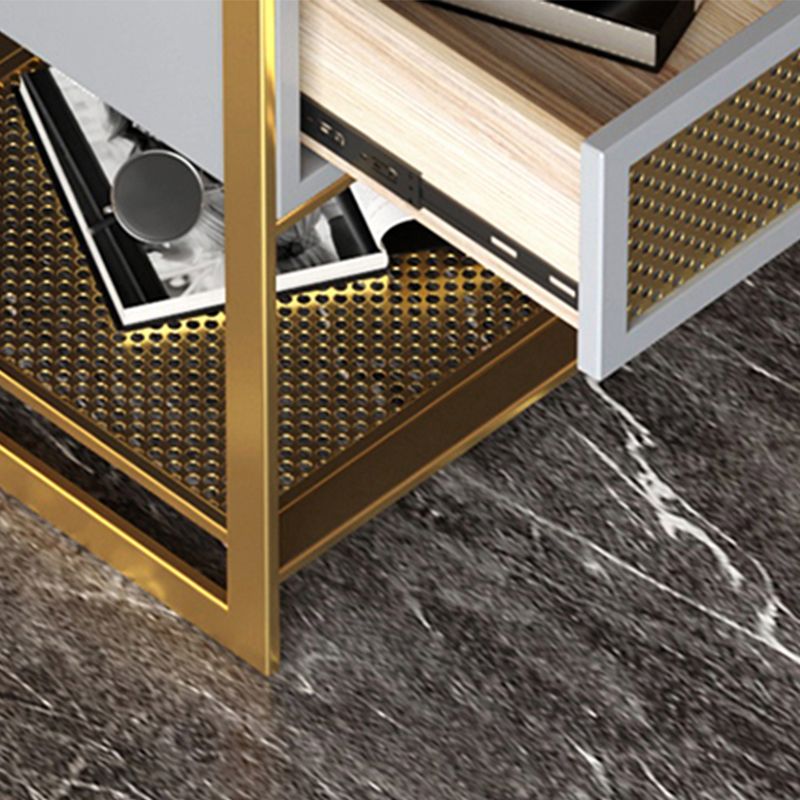 Table de nuit de rangement en pierre avec étagères et tiroir