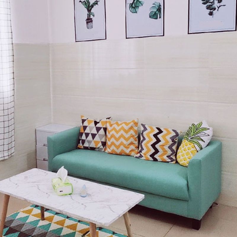 Sofá de lino escandinavo de cojín de un solo amortiguador de 3 plazas con 3 almohadas