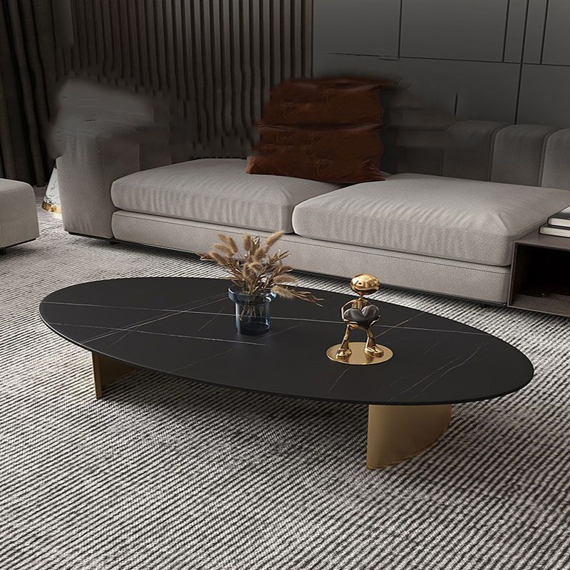 Glam Oval Slate Top Coffee Table Steel 2 Legs Cocktail Table Clearhalo 'Coffee & Accent Tables' 'Coffee Tables' 'coffee_tables' 'furn' 'furn_coffee_tables' 'Furniture' 'Living Room Furniture' 1200x1200_b81f1a7a-d0b7-4899-9b51-283ca989a0c2