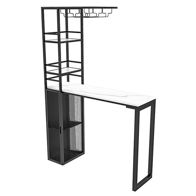 Stone Bar Dining Table Glam Rectangle Bar Table with Double Pedestal for Porch Balcony