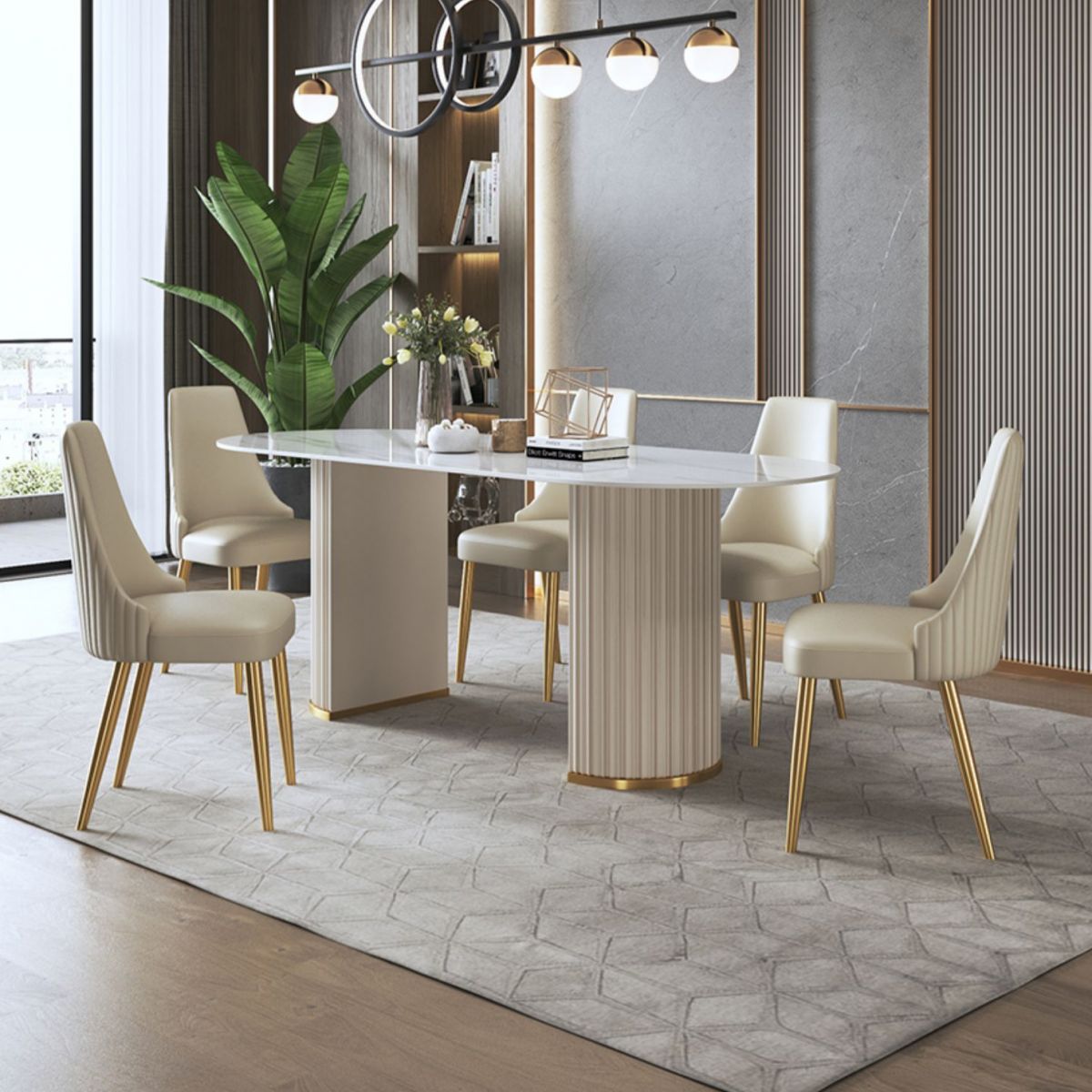 Glam Sintered Stone White Dining Table Oval Standard Dining Table for Kitchen Clearhalo ' dining_table' 'Dining Tables & Seating' 'Dining Tables' 'furn' 'furn_dining_table' 'Furniture' 'furniture_dining_table' 'Kitchen & Dining Furniture' 'kitchen&dining_furn' 'kitchen' 'kitchen_dining_table' 1200x1200_b824aeb9-751a-4147-8b2d-6eb8a63081e7