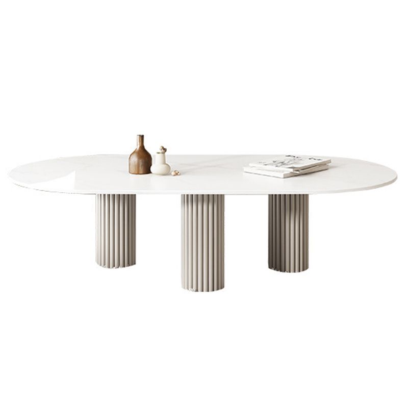 Glass Top Dining Table Modern Oval Indoor Dining Table with 3 White Legs Clearhalo 'Dining Tables & Seating' 'Dining Tables' 'dining_table' 'furn' 'furn_dining_table' 'Furniture' 'furniture_dining_table' 'Kitchen & Dining Furniture' 'kitchen' 'kitchen_dining_table' 1200x1200_b828b997-513a-4f87-ac93-eaa96b0730f0
