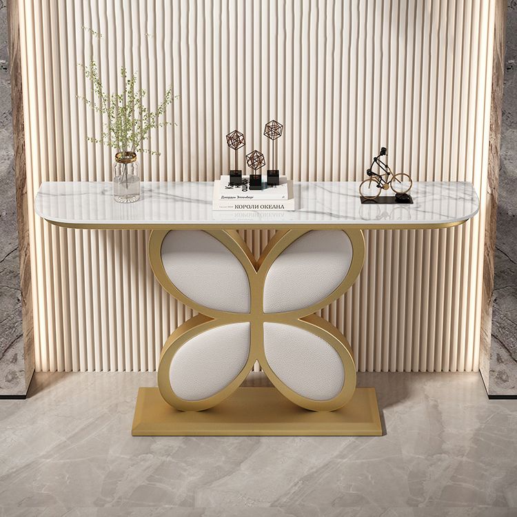 Mesa de acento de media luna Acabado antiguo Mesa de sofá de consola en piedra