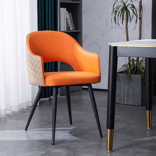 Upholstered Arm Chair Industrial Faux Leather Indoor Dining Chair with Metal Legs