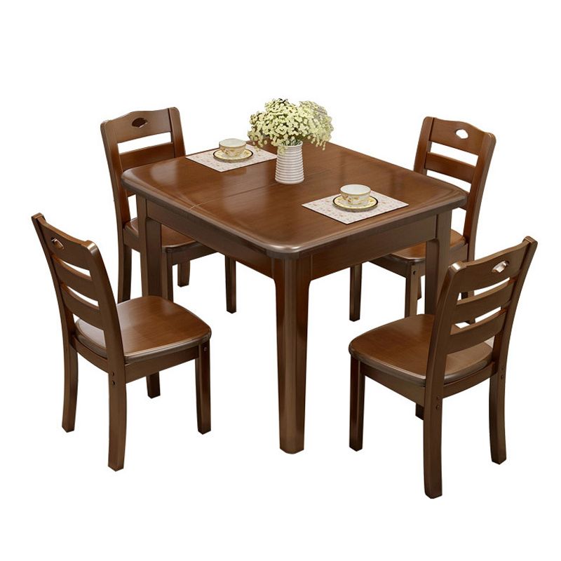 Rectangle 4 Legs Vintage Dining Table Wood Color Extendable Table of Solid Wood Clearhalo ' dining_table' 'Dining Tables & Seating' 'Dining Tables' 'furn' 'furn_dining_table' 'Furniture' 'furniture_dining_table' 'Kitchen & Dining Furniture' 'kitchen&dining_furn' 'kitchen' 'kitchen_dining_table' 1200x1200_b82e35ad-db97-41bb-a15d-444c2c3d6a53