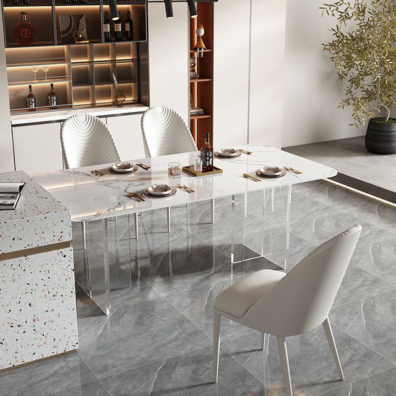 Rechteckstein Esstisch zeitgenössischer Esstisch mit doppelter Sockelbasis