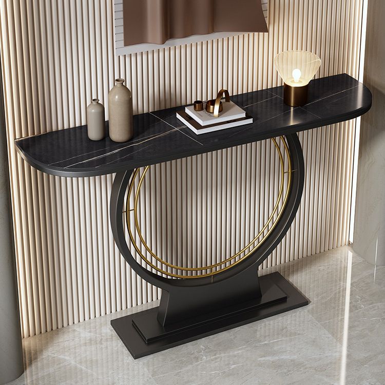 12 Inch Wide Accent Table Half Moon Stone Console Table for Hall Clearhalo 'Console Tables' 'console_tables' 'Entry & Mudroom Furniture' 'furn' 'furn_console_tables' 'Furniture' 1200x1200_b82f0fb5-d698-4bca-a1df-a43979eea0d6