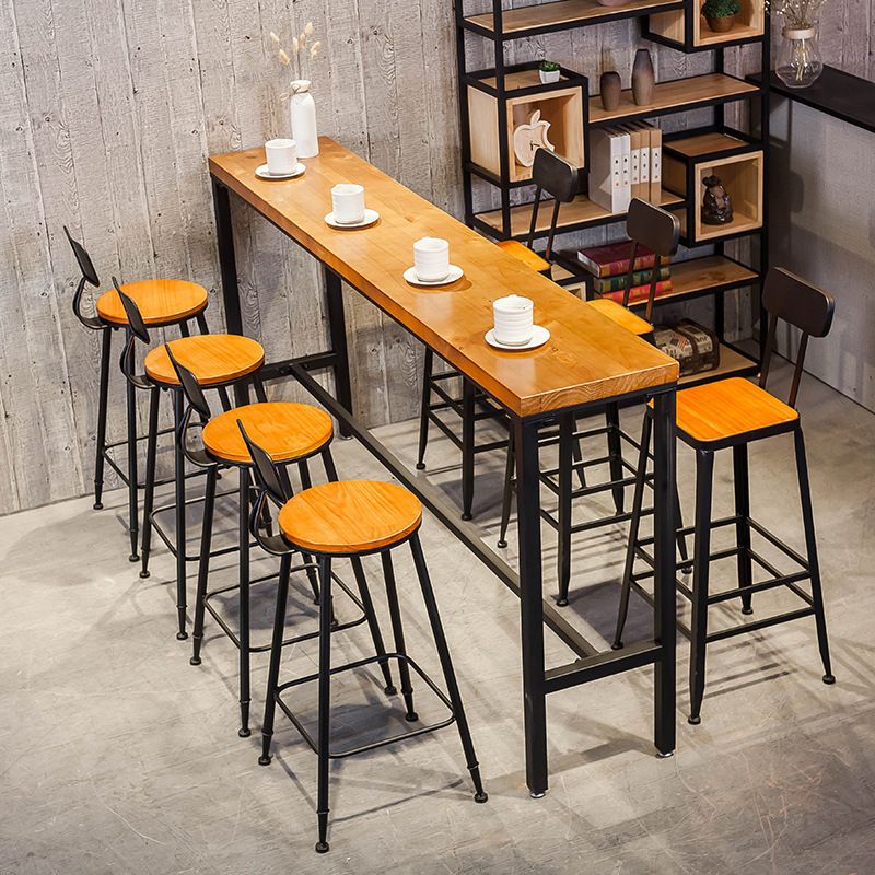 Brown Modern Style Bar Table Pinewood and Iron with Footrest Coffee Shop Table Clearhalo 'Bar Furniture' 'Bar Tables' 'bar_tables' 'furn' 'furn_bar_tables' 'Furniture' 'furniture_bar_tables' 'Kitchen & Dining Furniture' 1200x1200_b830fb76-bb87-4bd9-a12a-a2a11a4b5aed