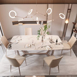 Table à manger rectangulaire en pierre moderne, base en métal pour salle à manger