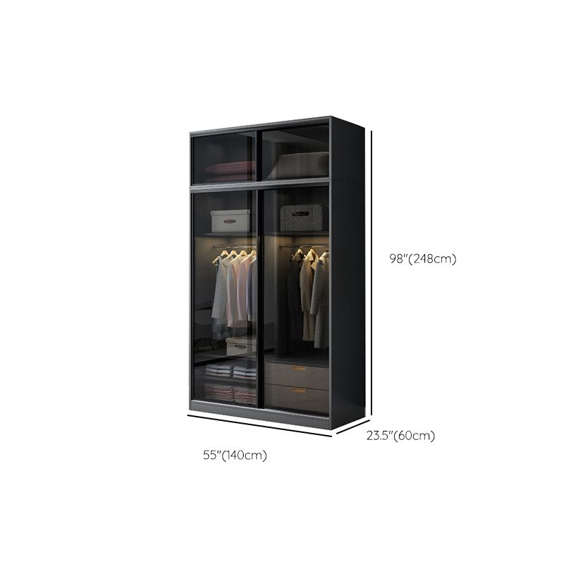 Schwarzer Kleiderschrank, zeitgenössischer Glas-Kleiderschrank für Zuhause