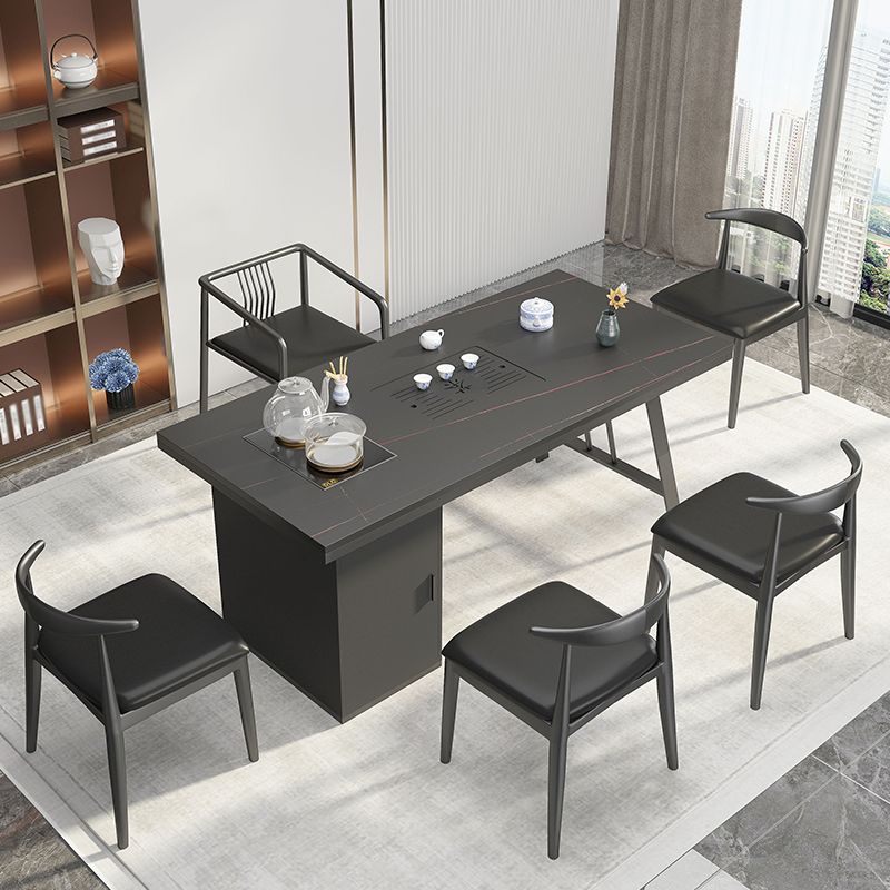 Metal Double Pedestal Table Modern Stone Top Rectangle Counter Dining Table Clearhalo 'Dining Tables & Seating' 'Dining Tables' 'dining_table' 'furn' 'furn_dining_table' 'Furniture' 'furniture_dining_table' 'Kitchen & Dining Furniture' 'kitchen' 'kitchen_dining_table' 1200x1200_b83f744b-91ce-4a67-b80a-5f45c914468f