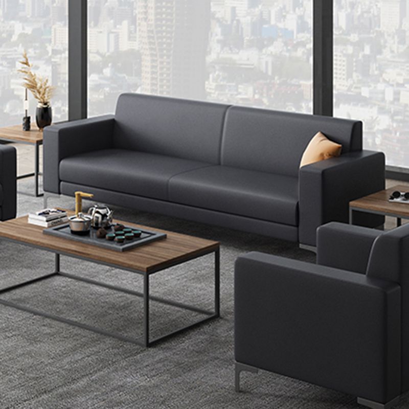 Black Square Arm Sofa Contemporary Standard Sofa for Living Room, 27.55" W