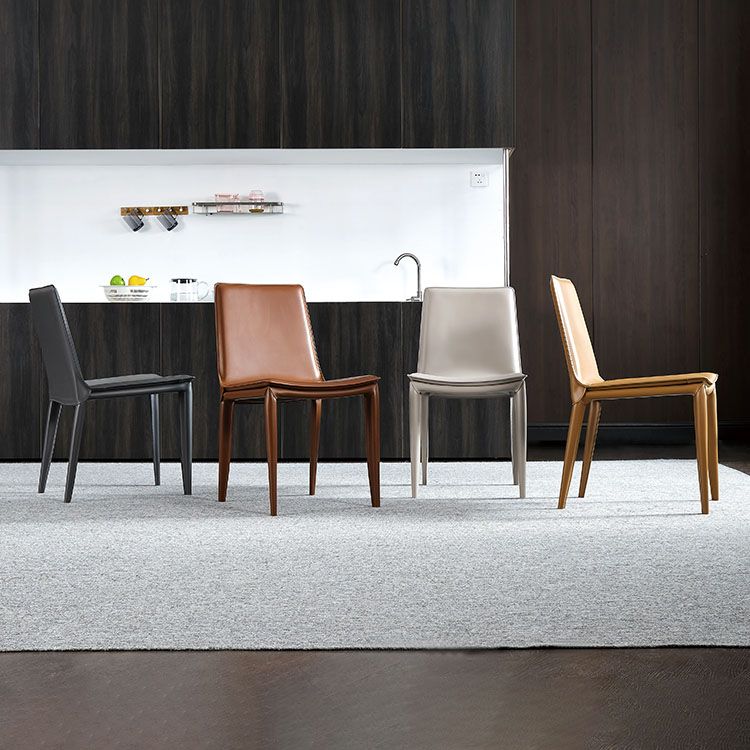 Leather Dining Side Chair Modern Design Armless Solid Back Chair