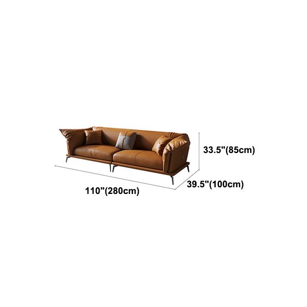 Divano arancione moderno in pelle autentica con divano braccio smoking con cuscini