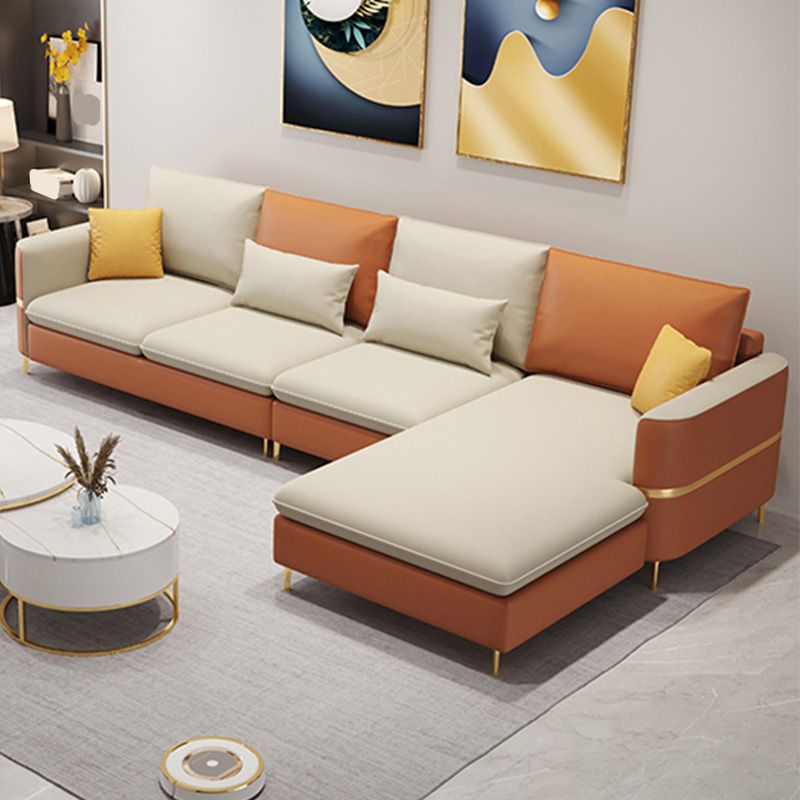 Scandinavian Cream Stationary Slipcovered Faux Leather 4 Seat Sofa