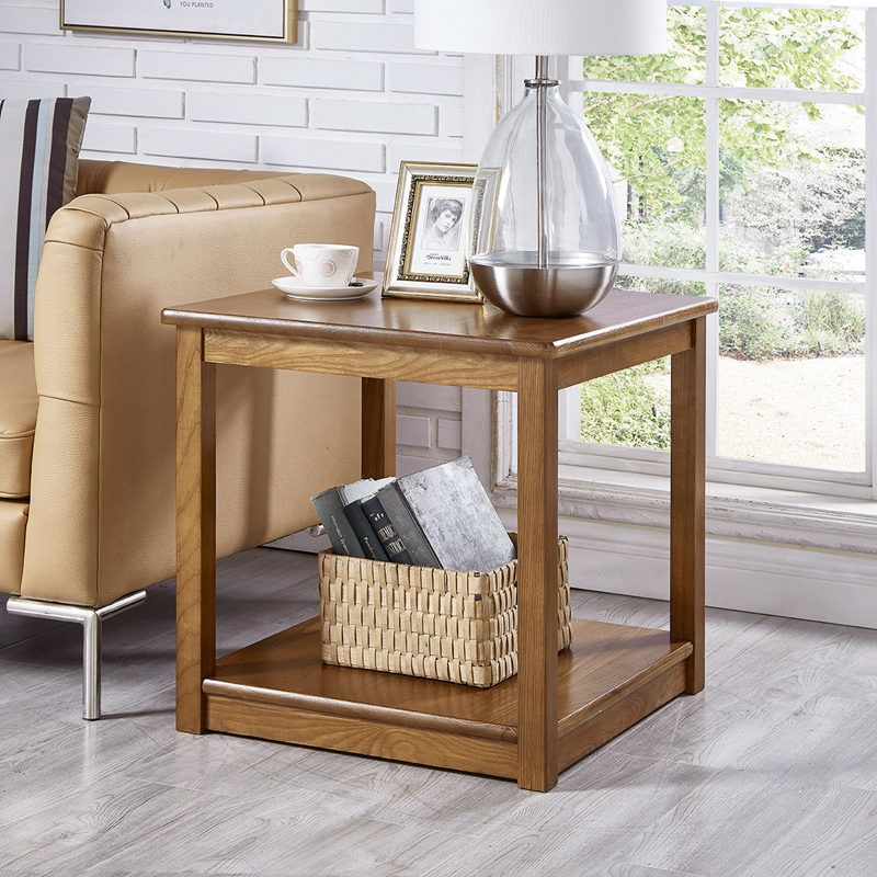Rubberwood Double Tier End Table, Brown End Table with Storage Clearhalo 'Coffee & Accent Tables' 'End & Side Tables' 'end_side_table' 'end_side_tables' 'furn' 'furn_end_side_tables' 'Furniture' 'furniture_end_side_table' 'Living Room Furniture' 1200x1200_b856a724-72af-4335-9378-374c262f7d19