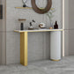 14 inch Wide Glam Console Table Oval Stone Stain Resistant Accent Table for Hall