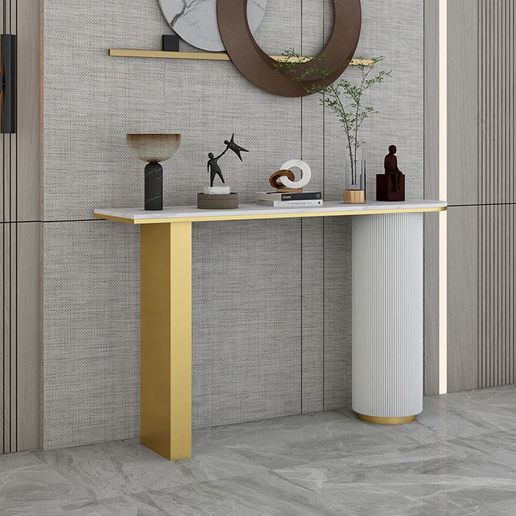 14 inch Wide Glam Console Table Oval Stone Stain Resistant Accent Table for Hall