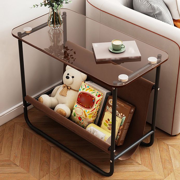 Mesa de acero de acero de acero contemporánea de vidrio marrón