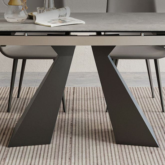 Rectangle Traditional Luxury Dining Table Sintered Stone Table with Double Pedestal