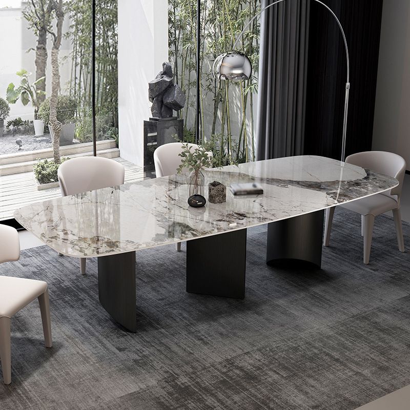 Stone Top Dining Table Contemporary Rectangle Dining Table with Black Base Clearhalo 'Dining Tables & Seating' 'Dining Tables' 'dining_table' 'furn' 'furn_dining_table' 'Furniture' 'furniture_dining_table' 'Kitchen & Dining Furniture' 'kitchen' 'kitchen_dining_table' 1200x1200_b85e5dde-8f73-42cf-9770-e76076efe8ac