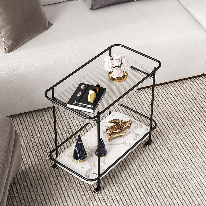 Modern 23.6" Rectangular Glass Top Side Table Metal Frame End Table with Shelf