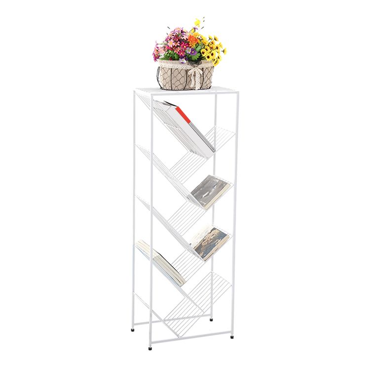 Contemporary Metal Bookcase White Open Bookshelf for Living Room