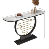 Contemporary Stone Console Sofa Table Half Moon Iron End Table for Hall