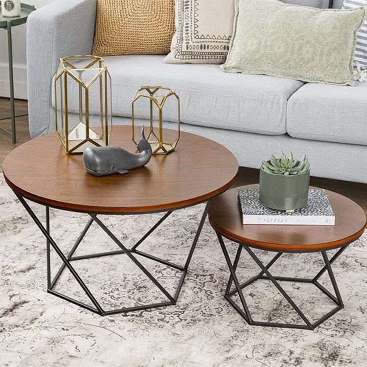 Modern Round Wood Frame Coffee Table Brown Finish Cocktail Table Clearhalo 'Coffee & Accent Tables' 'Coffee Tables' 'coffee_tables' 'furn' 'furn_coffee_tables' 'Furniture' 'Living Room Furniture' 1200x1200_b86c6f96-d441-46f7-86e1-9738046d685f