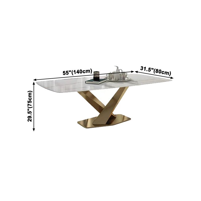 Rectangle Traditional Luxury Dining Table White Sintered Stone Table with Gold Pedestal Base Clearhalo ' dining_table' 'Dining Tables & Seating' 'Dining Tables' 'furn' 'furn_dining_table' 'Furniture' 'furniture_dining_table' 'Kitchen & Dining Furniture' 'kitchen&dining_furn' 'kitchen' 'kitchen_dining_table' 1200x1200_b86d58bd-4d86-495f-96d4-b5b5b6f094fc