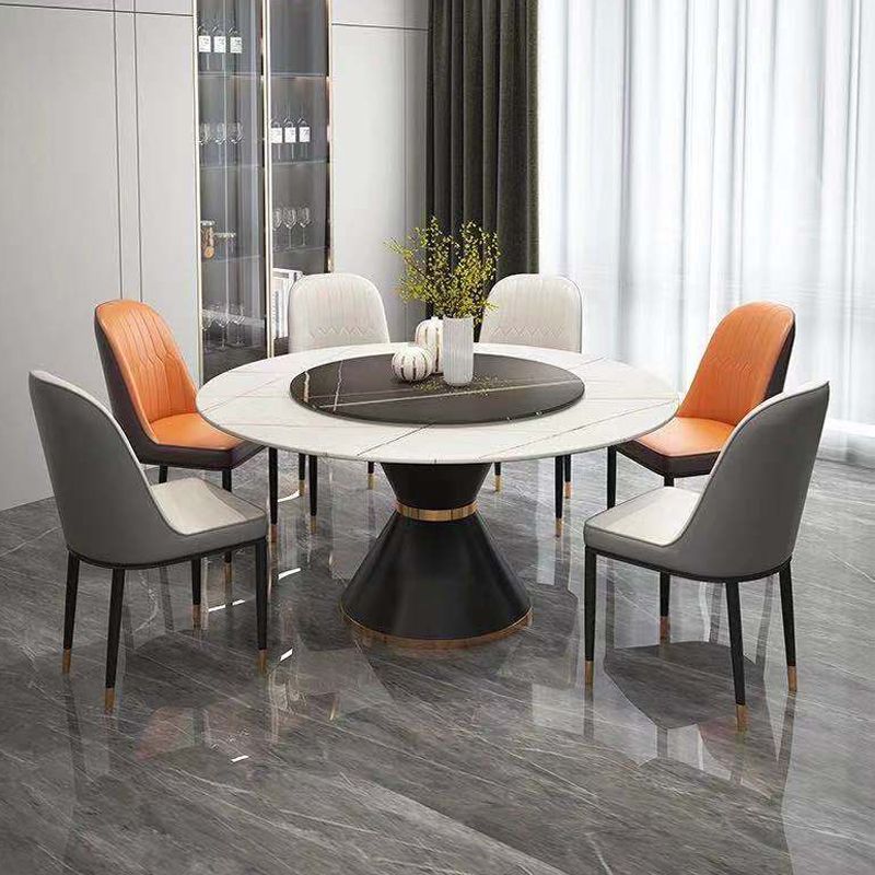 Contemporary Style Round Dining Table Steel Pedestal Base Table for Room Clearhalo 'Dining Tables & Seating' 'Dining Tables' 'dining_table' 'furn' 'furn_dining_table' 'Furniture' 'Kitchen & Dining Furniture' 1200x1200_b8708ff9-d21b-47e2-8384-8f688d5e2eb6
