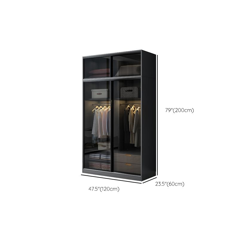 Schwarzer Kleiderschrank, zeitgenössischer Glas-Kleiderschrank für Zuhause
