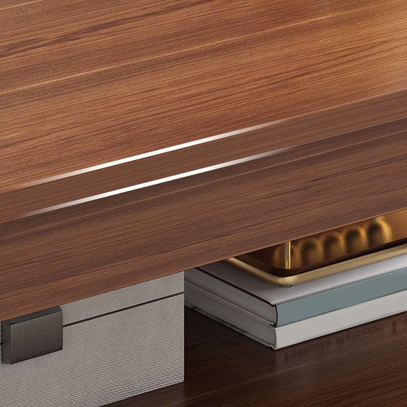 Modern 17.7" H Brown/ Natural Rectangle Wooden 4 Legs Coffee Table with Shelf