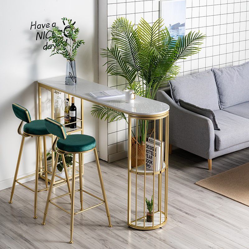 Stone Bar Dining Table Glam Bar Table with Double Pedestal for Dining Room Porch Clearhalo 'Bar Furniture' 'Bar Tables' 'bar_tables' 'furn' 'furn_bar_tables' 'Furniture' 'furniture_bar_tables' 'Kitchen & Dining Furniture' 1200x1200_b8725333-35dc-4ba7-8c23-b619ab93a67c