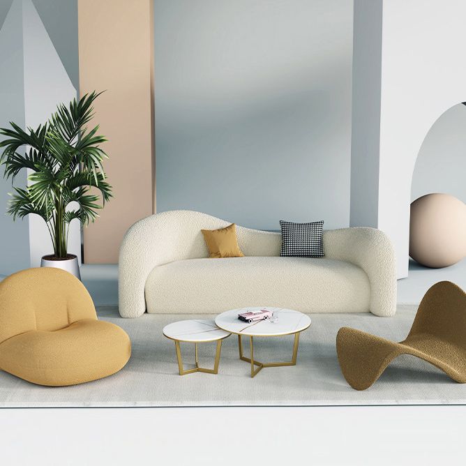 モダンな湾曲したラブシートタイトシートソリッドカラースロップアームソファ